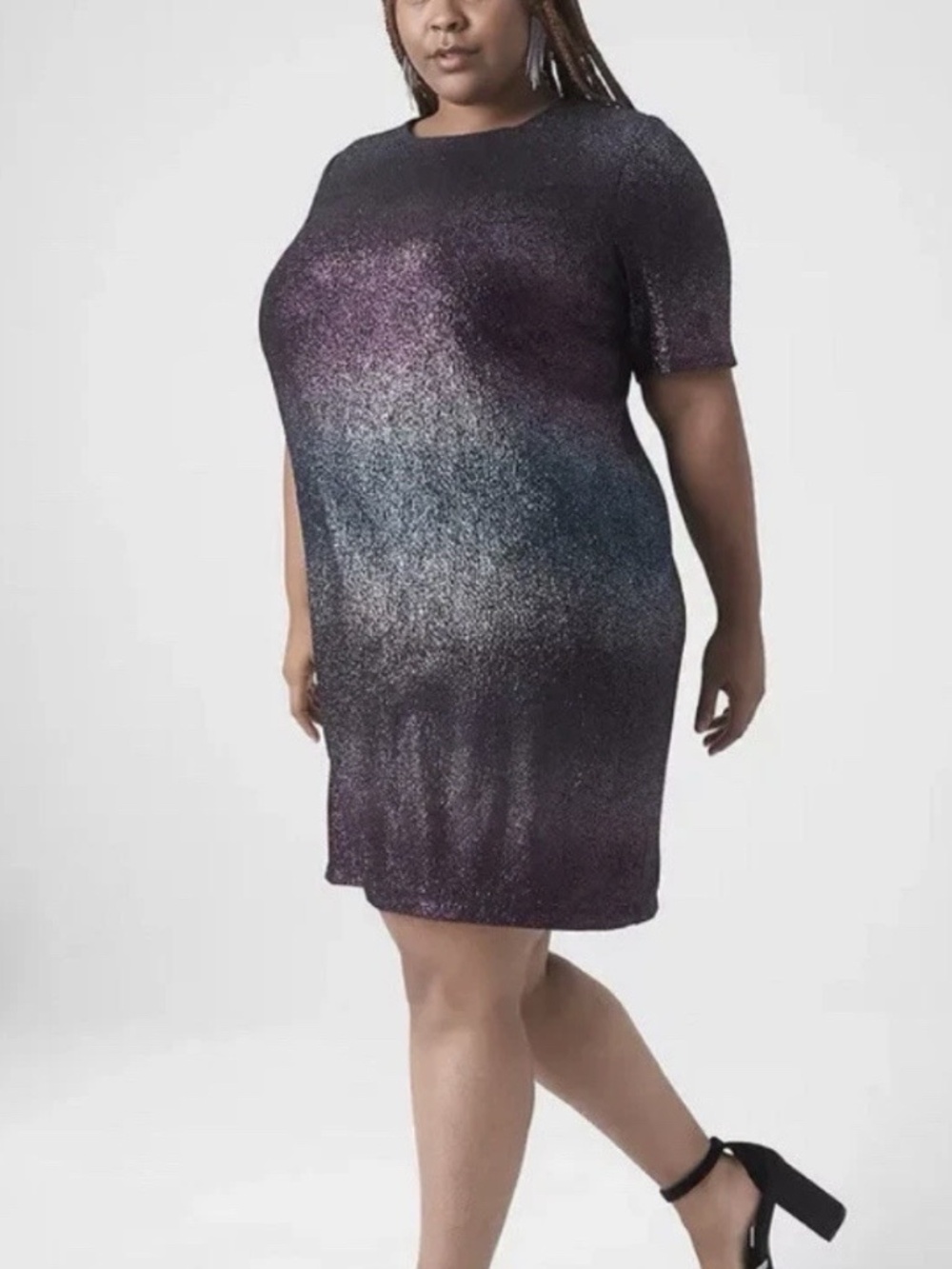Lane Bryant Perfect Sleeve Ombre Metallic Tee Dress Women Size 14/16 Pockets NWT